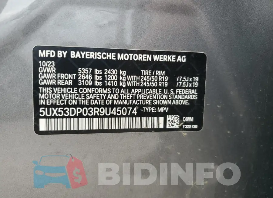 5UX53DP03R9U45074 Photo# 13