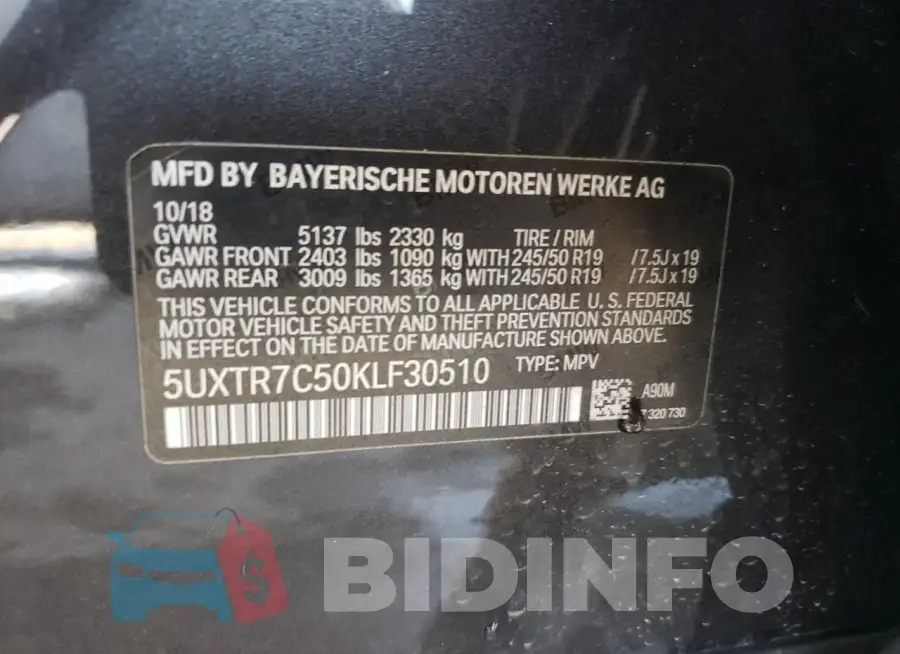 5UXTR7C50KLF30510 Photo# 13