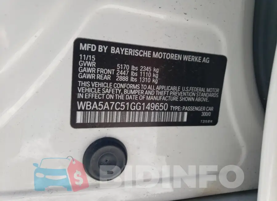 WBA5A7C51GG149650 Photo# 12