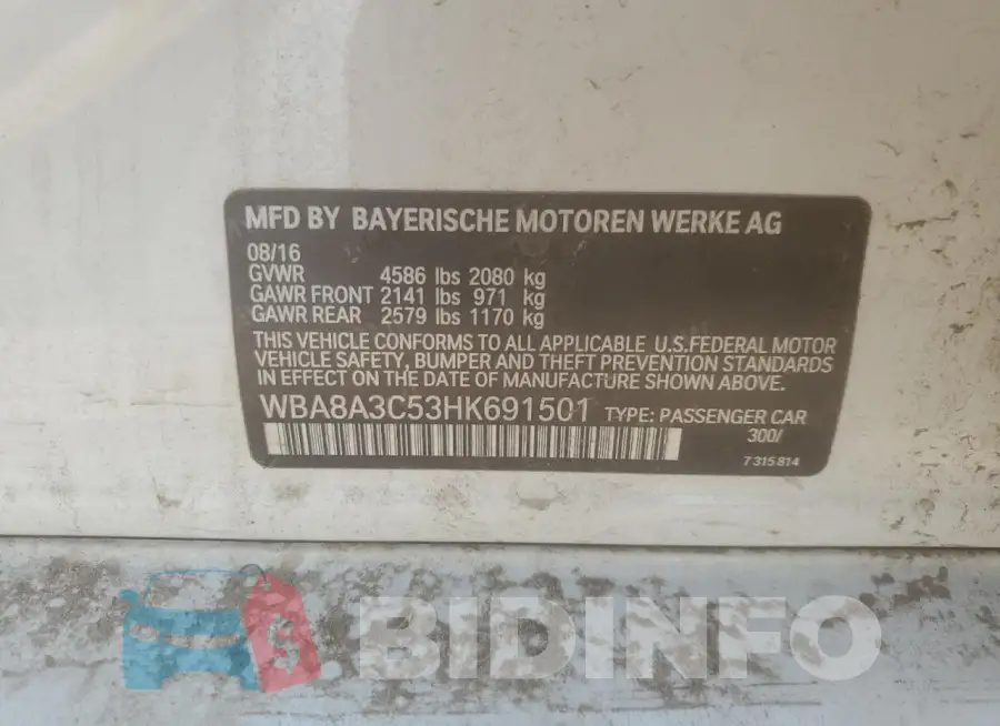 WBA8A3C53HK691501 Photo# 13