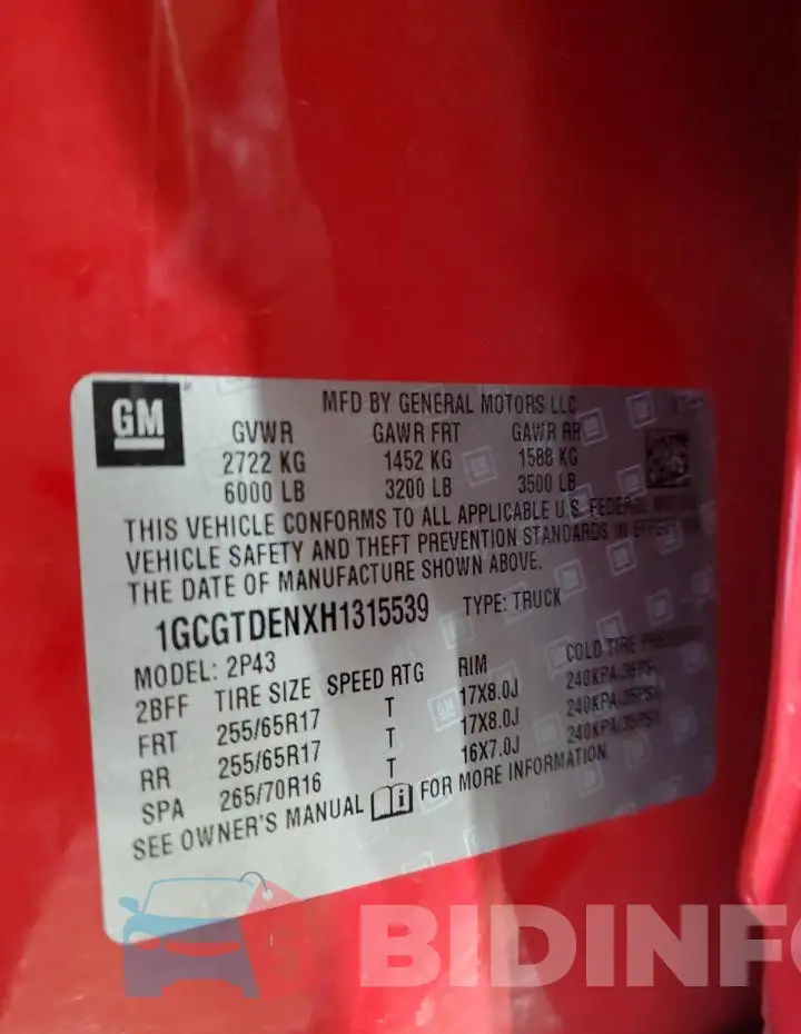 1GCGTDENXH1315539 Photo# 12