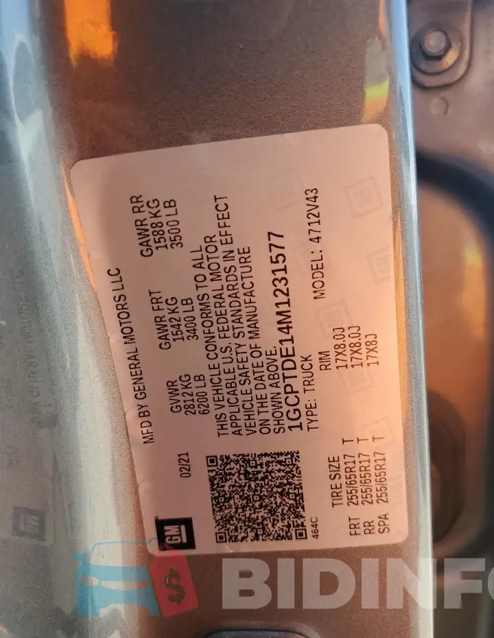 1GCPTDE14M1231577 Photo# 13