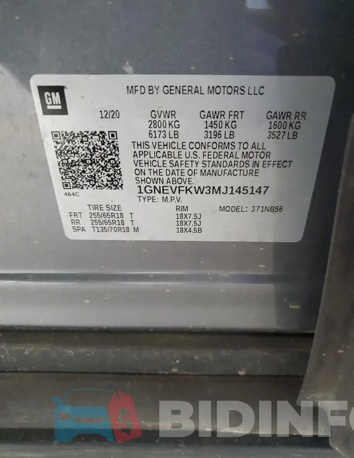 1GNEVFKW3MJ145147 Photo# 13