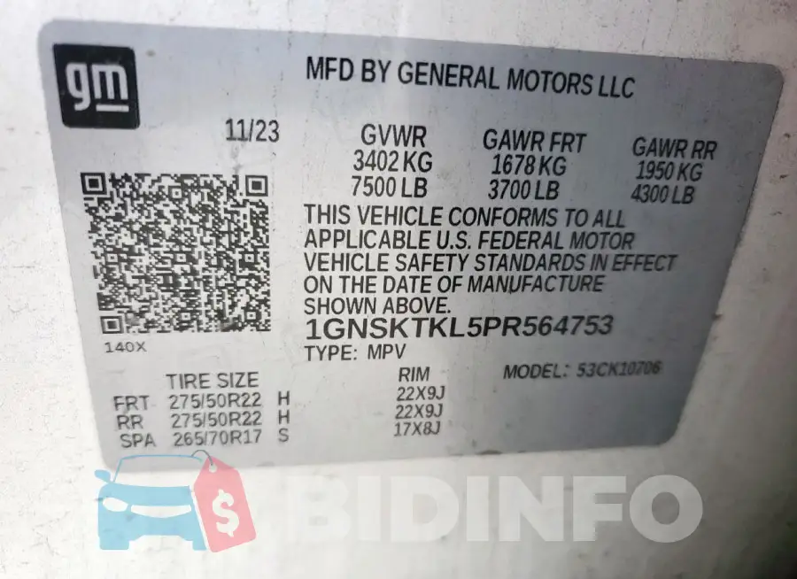 1GNSKTKL5PR564753 Photo# 14
