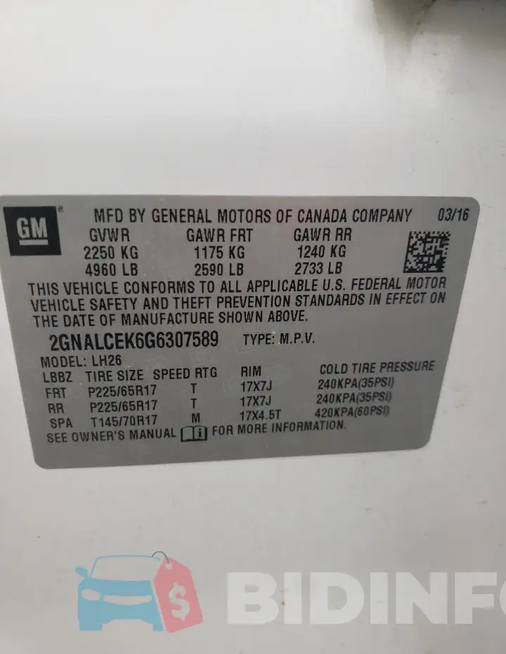 2GNALCEK6G6307589 Photo# 13