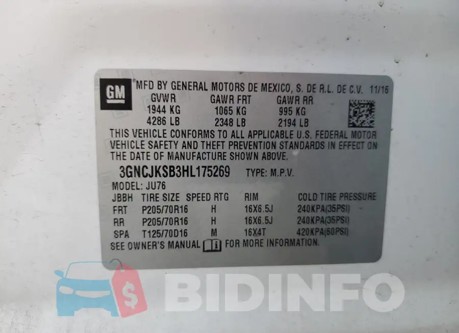 3GNCJKSB3HL175269 Photo# 14