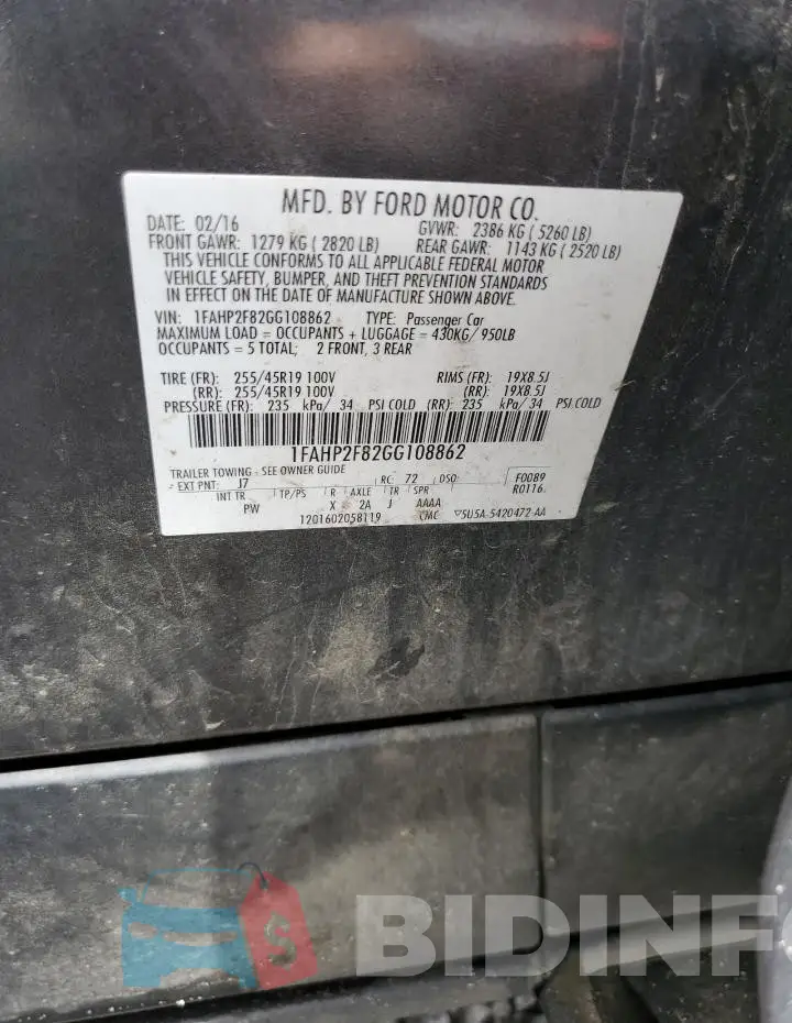 1FAHP2F82GG108862 Photo# 12