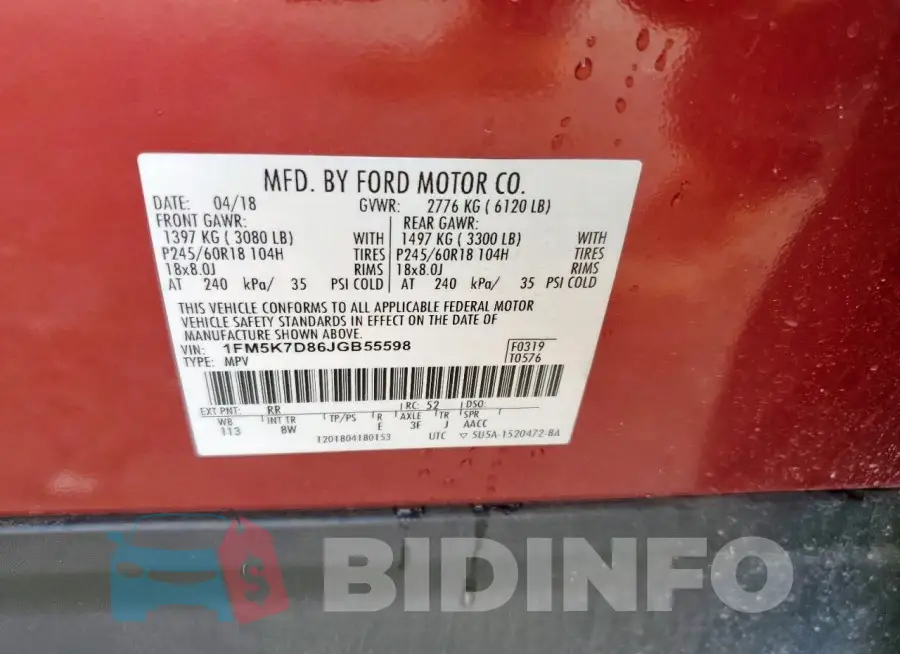 1FM5K7D86JGB55598 Photo# 13