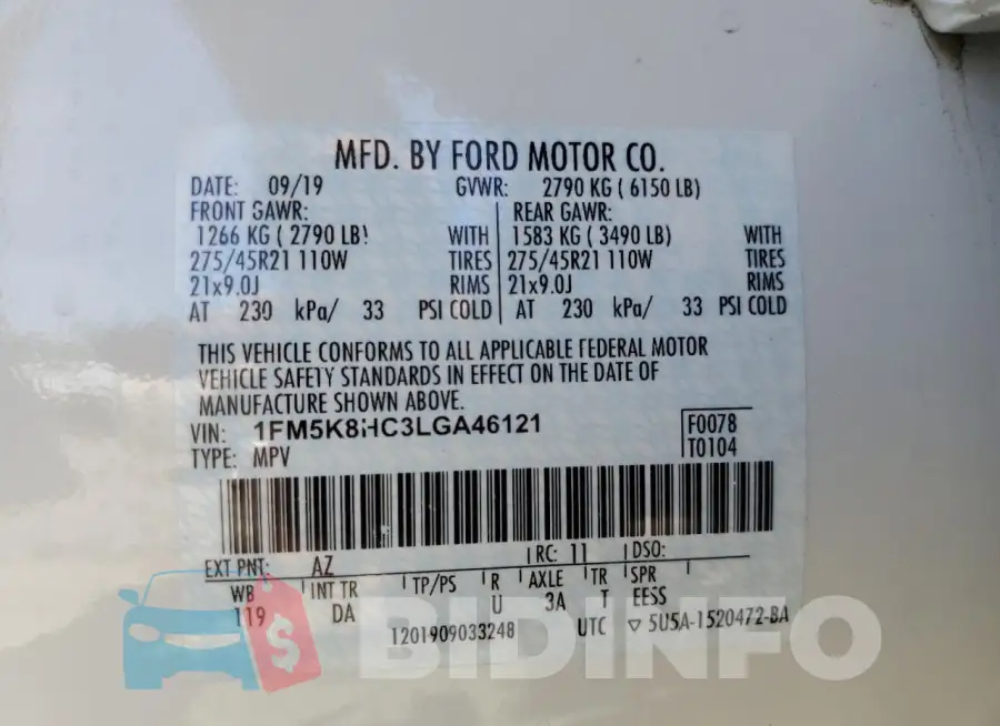 1FM5K8HC3LGA46121 Photo# 13