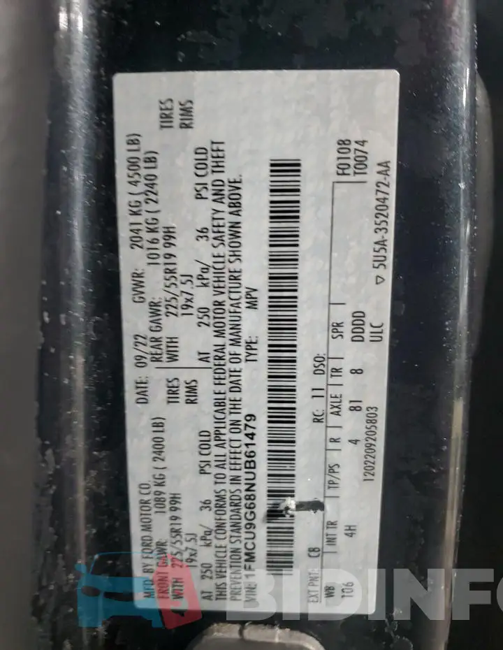 1FMCU9G68NUB61479 Photo# 12