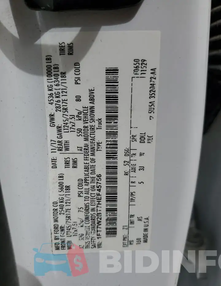 1FT7W2BT7HEF45756 Photo# 12