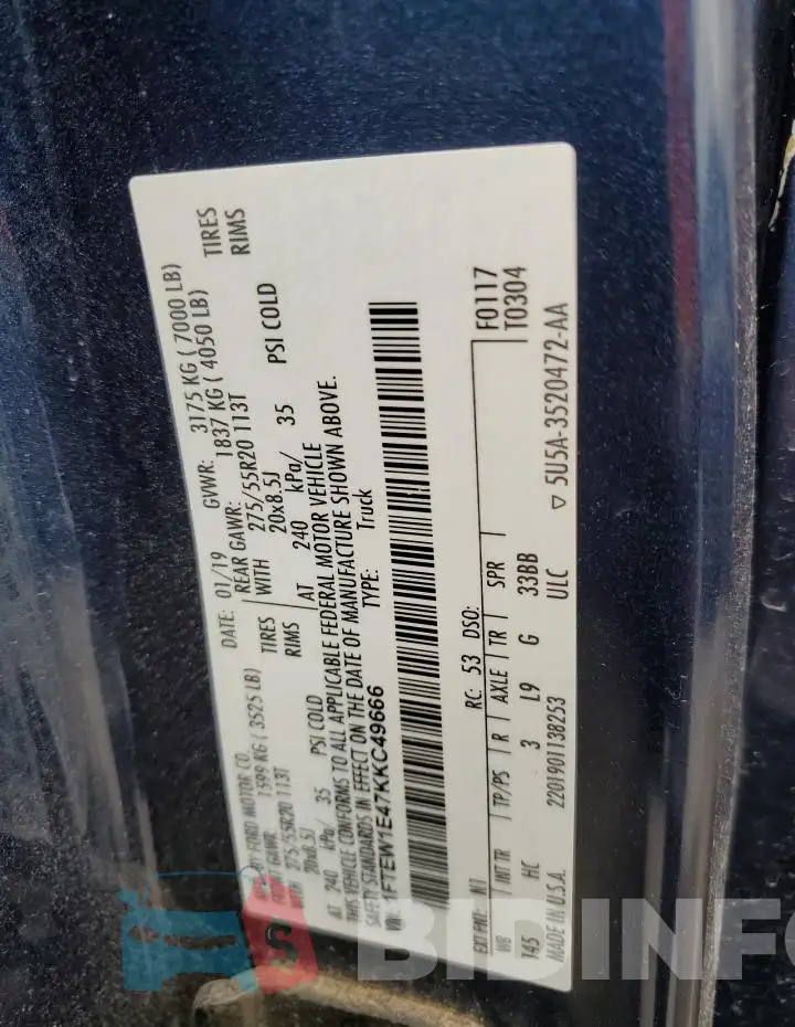1FTEW1E47KKC49666 Photo# 13
