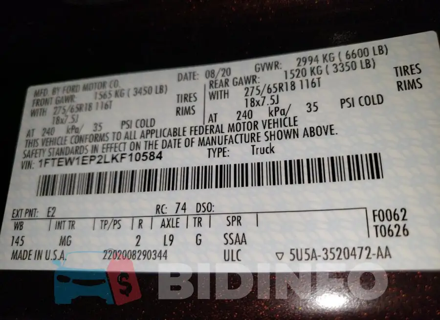1FTEW1EP2LKF10584 Photo# 12
