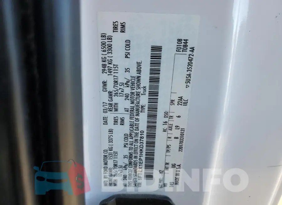1FTEX1EP1HKD37810 Photo# 12