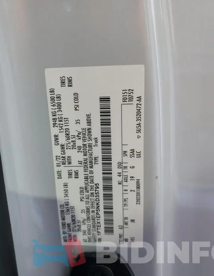 1FTEX1EP5NKD35795 Photo# 12