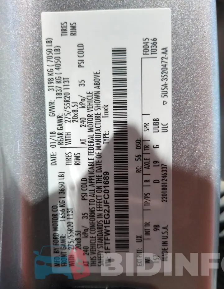 1FTFW1EG2JFC01689 Photo# 12