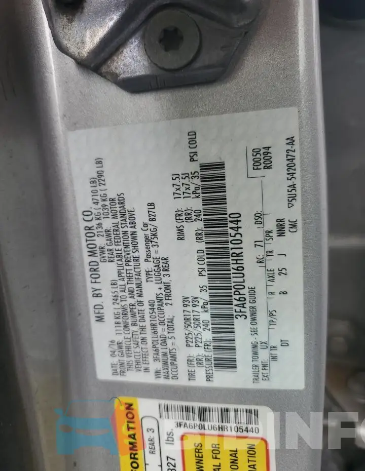 3FA6P0LU6HR105440 Photo# 12