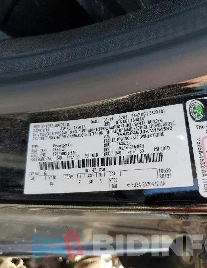 3FADP4EJ0KM154588 Photo# 12