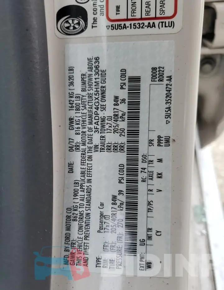 3FADP4GX5HM130636 Photo# 14