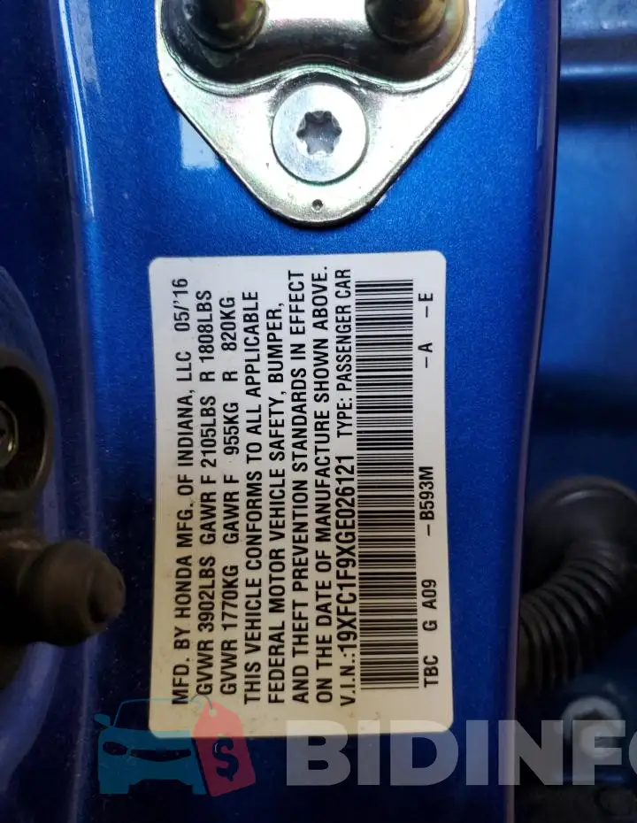 19XFC1F9XGE026121 Photo# 12
