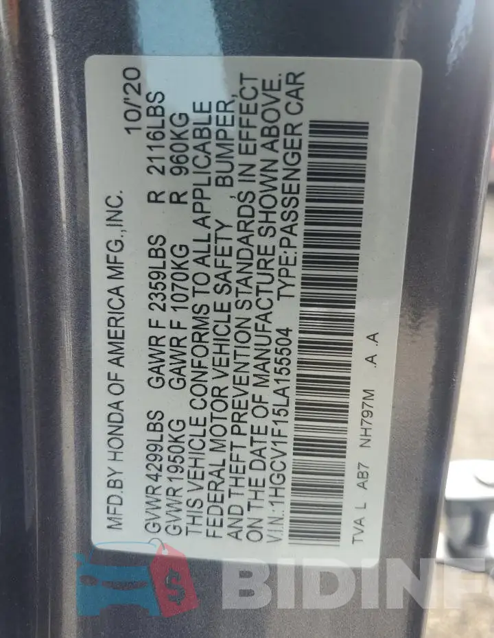 1HGCV1F15LA155504 Photo# 12