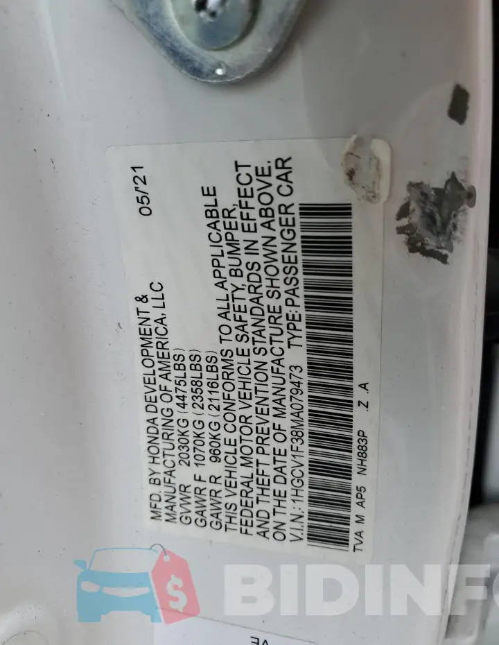 1HGCV1F38MA079473 Photo# 13