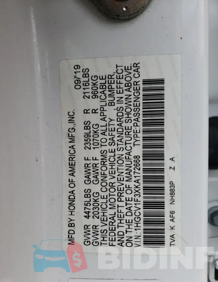 1HGCV1F3XKA172668 Photo# 12