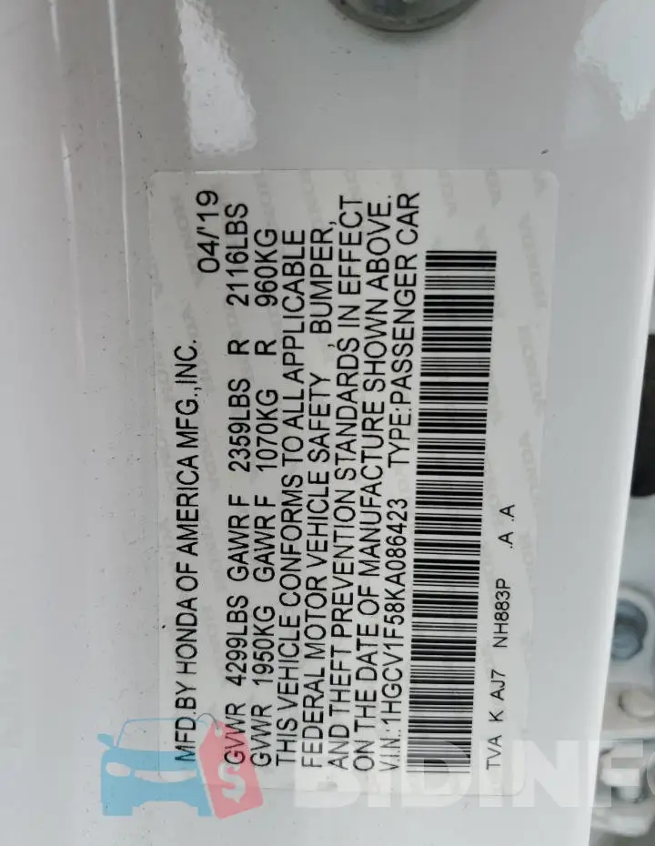 1HGCV1F58KA086423 Photo# 13
