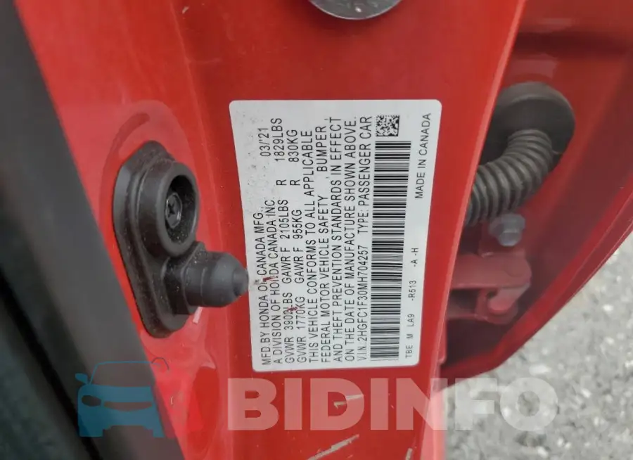 2HGFC1F30MH704257 Photo# 12
