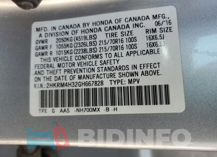 2HKRM4H32GH667828 Photo# 13
