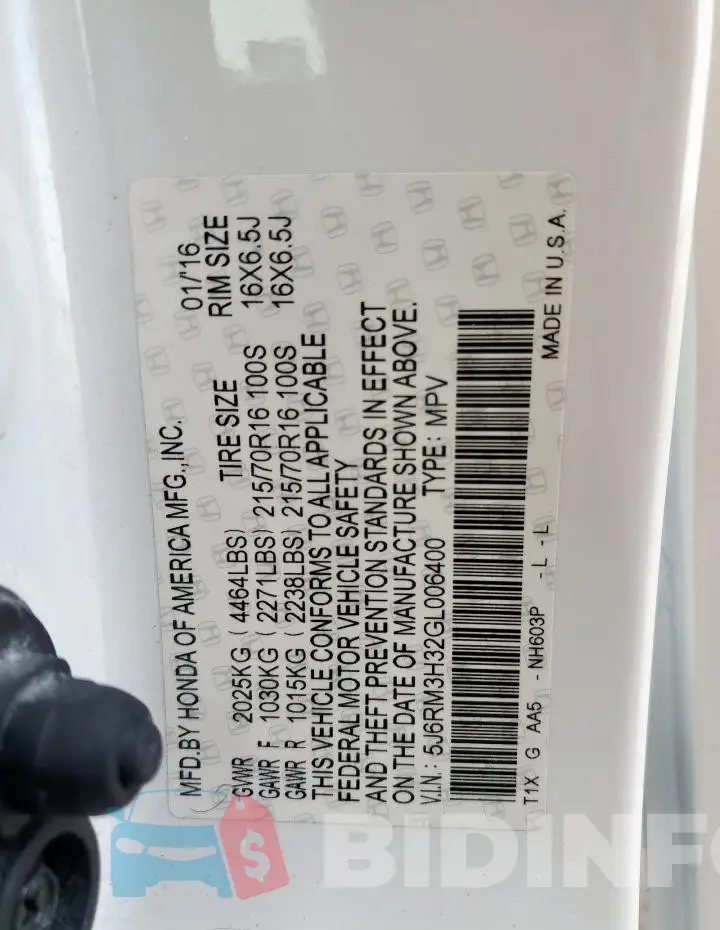 5J6RM3H32GL006400 Photo# 12