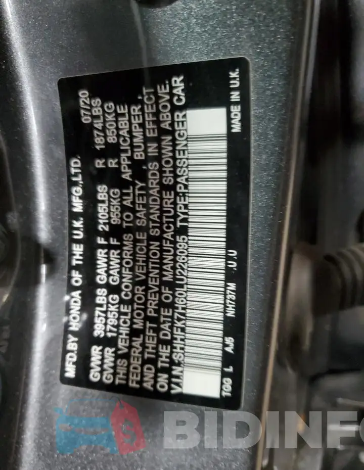 SHHFK7H60LU226095 Photo# 12
