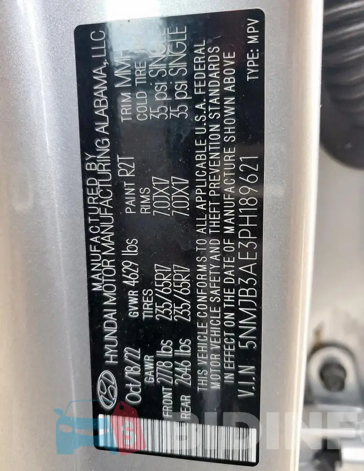 5NMJB3AE3PH189621 Photo# 13