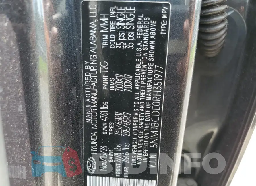 5NMJBCDE0RH351977 Photo# 13