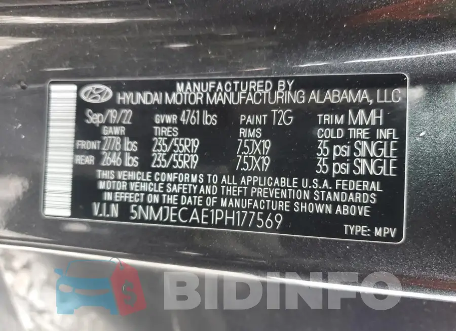 5NMJECAE1PH177569 Photo# 13