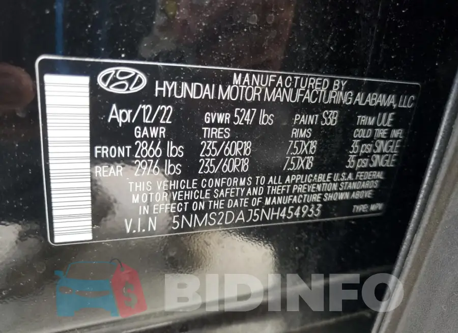 5NMS2DAJ5NH454933 Photo# 13