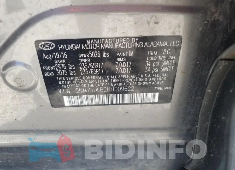5NMZTDLB2HH009622 Photo# 13