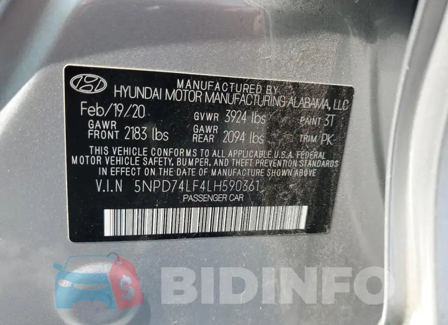 5NPD74LF4LH590361 Photo# 12