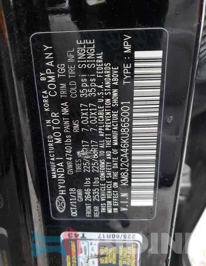 KM8J2CA46KU865001 Photo# 13