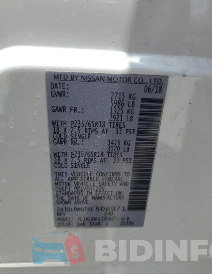 5N1DL0MN7KC506971 Photo# 13