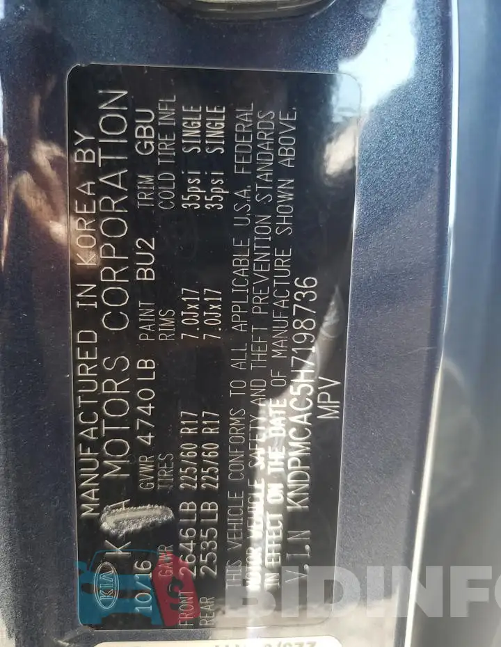 KNDPMCAC5H7198736 Photo# 13