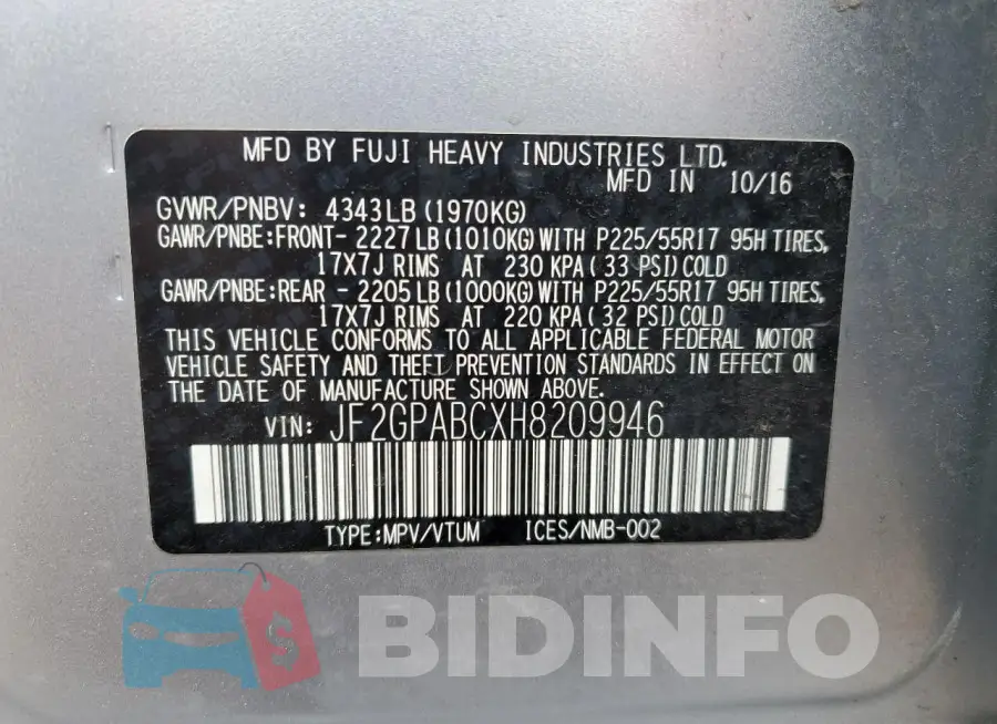 JF2GPABCXH8209946 Photo# 14