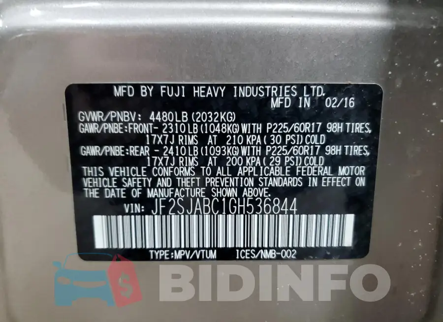 JF2SJABC1GH536844 Photo# 13