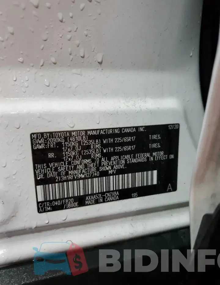 2T3H1RFV9MW127340 Photo# 13