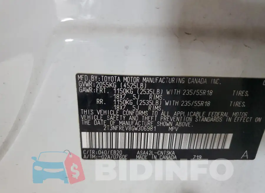 2T3NFREV8GW306981 Photo# 13