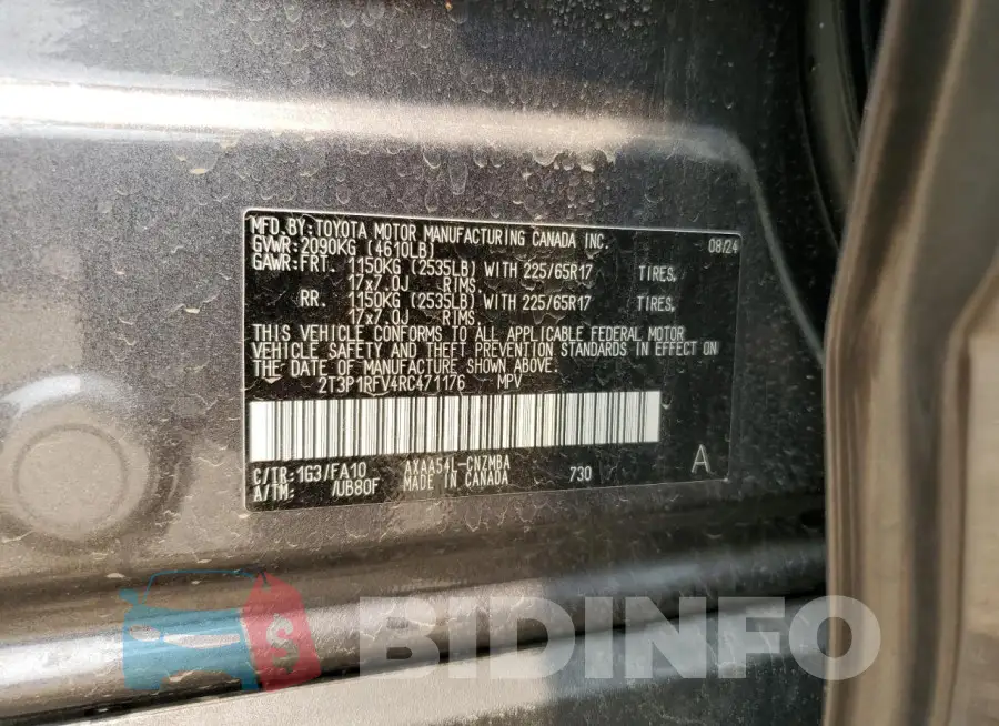 2T3P1RFV4RC471176 Photo# 13