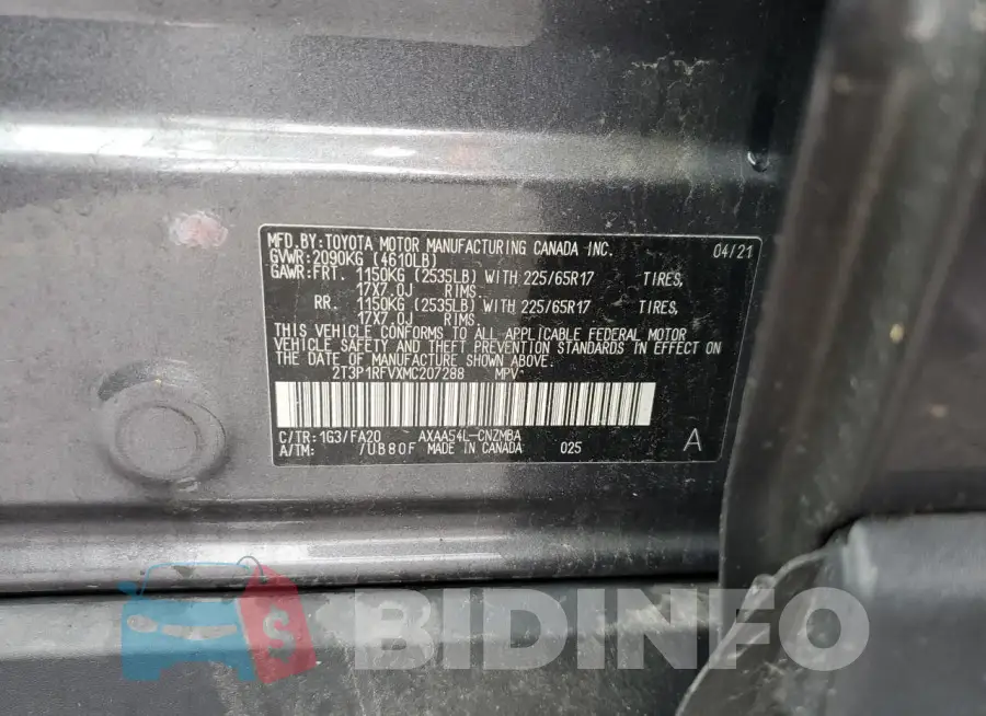 2T3P1RFVXMC207288 Photo# 13