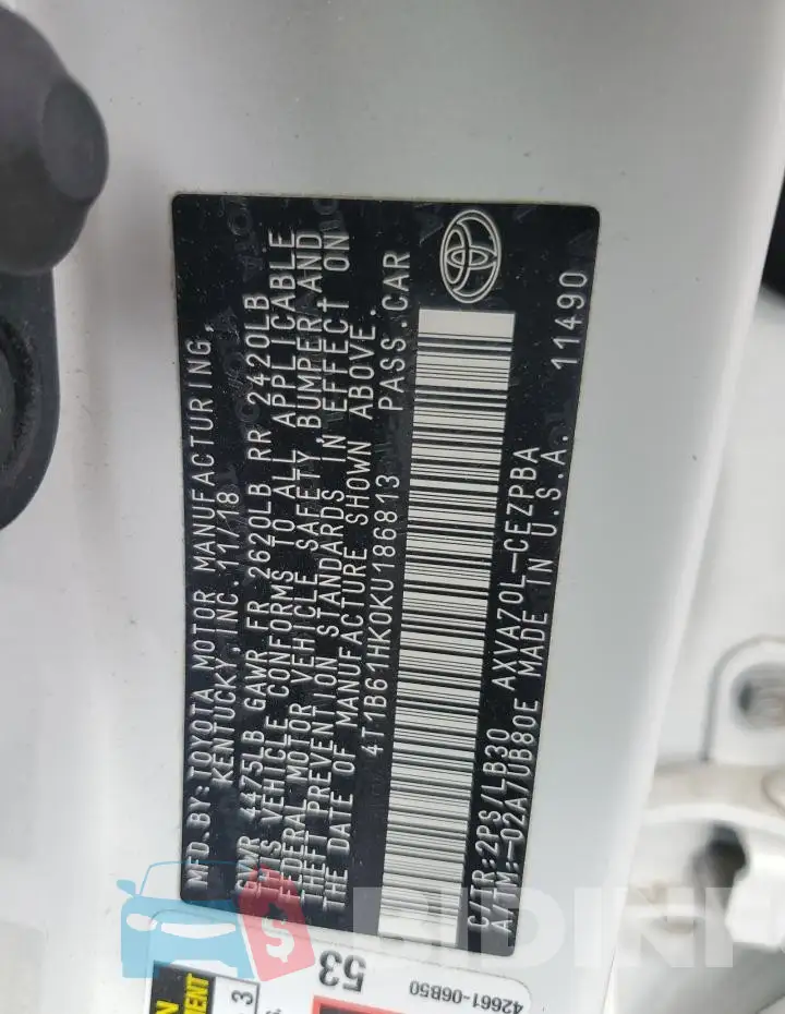 4T1B61HK0KU186813 Photo# 12