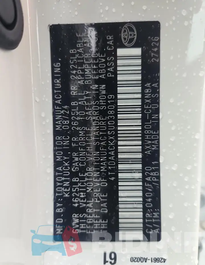 4T1DAACKXSU038019 Photo# 12