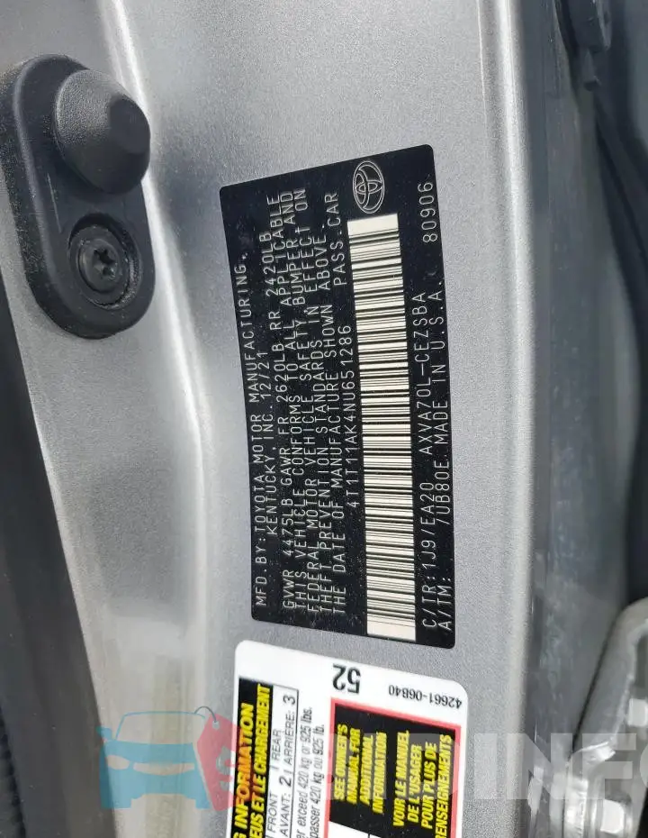 4T1T11AK4NU651286 Photo# 12